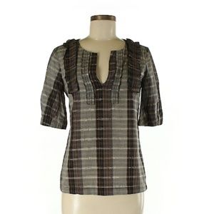 Eliot Brown Plaid Print 3/4 Sleeve Blouse size XS